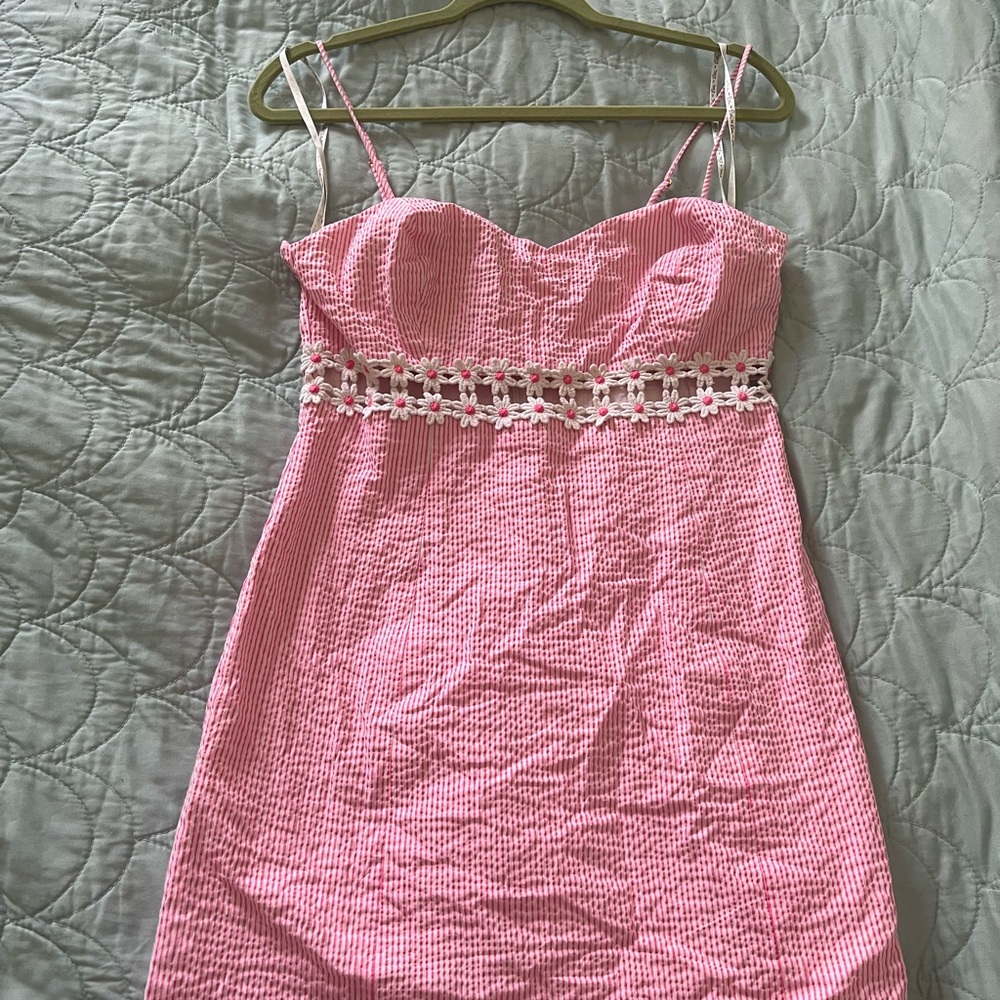 Lilly Pulitzer Pink Seersucker Daisy Dress Size 8